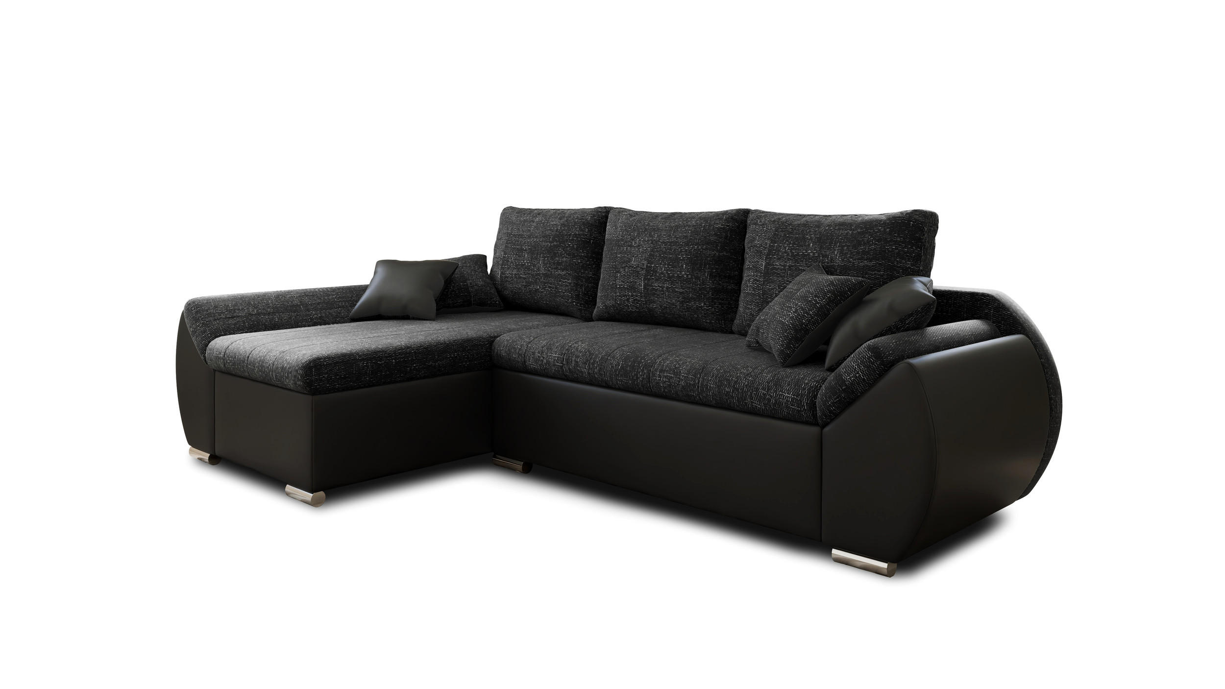ECKSCHLAFSOFA ALEX – Schwarz (Lawa 06 + Soft 11) + Hocker - Links - Schwarz, Holzwerkstoff/Metall (275/155cm) - Möblo