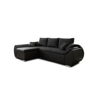 ECKSCHLAFSOFA ALEX – Schwarz (Lawa 06 + Soft 11) + Hocker - Links - Schwarz, Holzwerkstoff/Metall (275/155cm) - Möblo