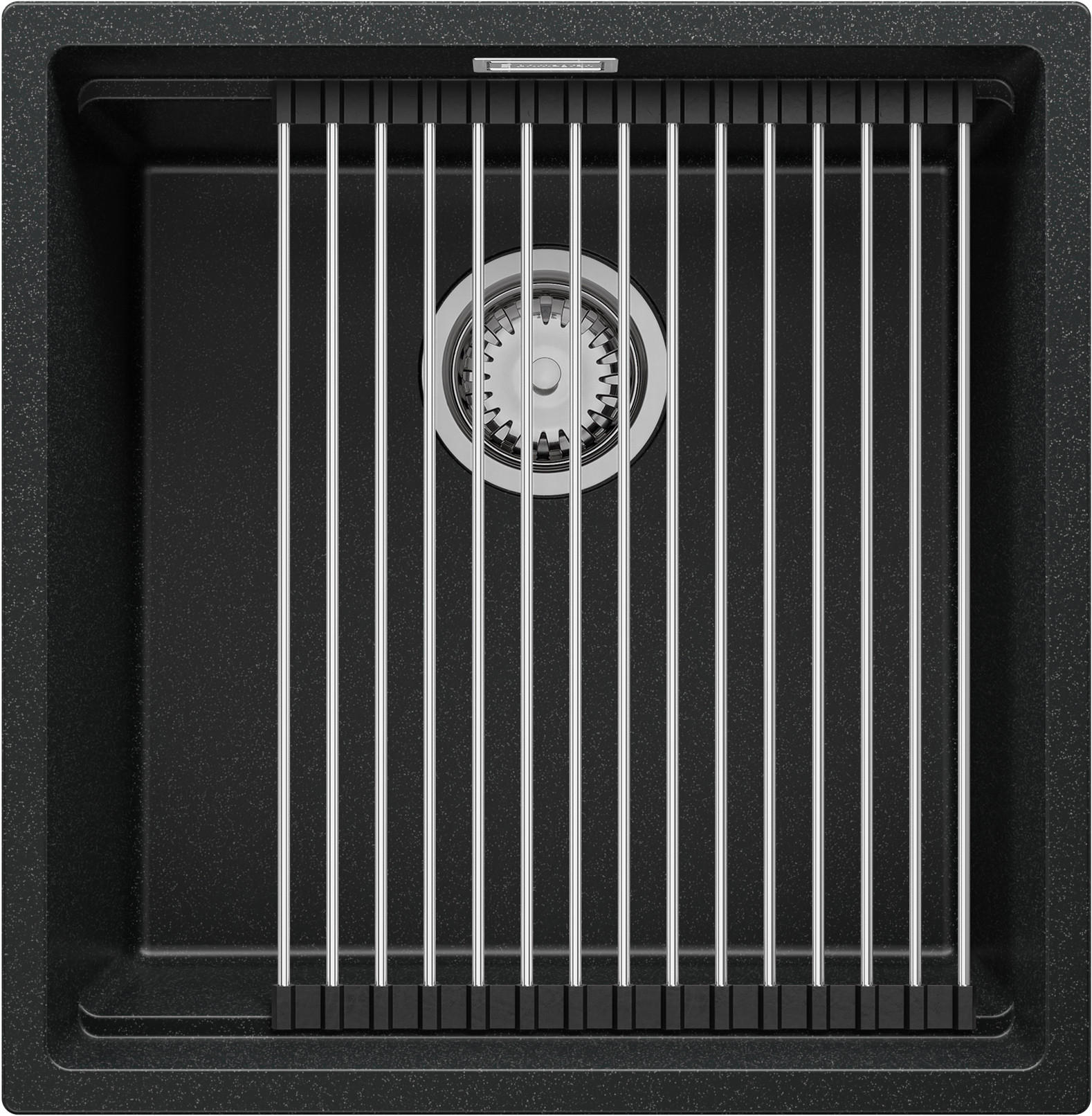 SPÜLBECKEN Praga Slim, 2-er set Anthrazit 46/47 cm 1 Becken + Ablauf-Set + Aufrollbare Abtropffläche ab 50er Unterschrank - Chromfarben/Anthrazit, Kunststoff (46/20/47cm) - Primagran