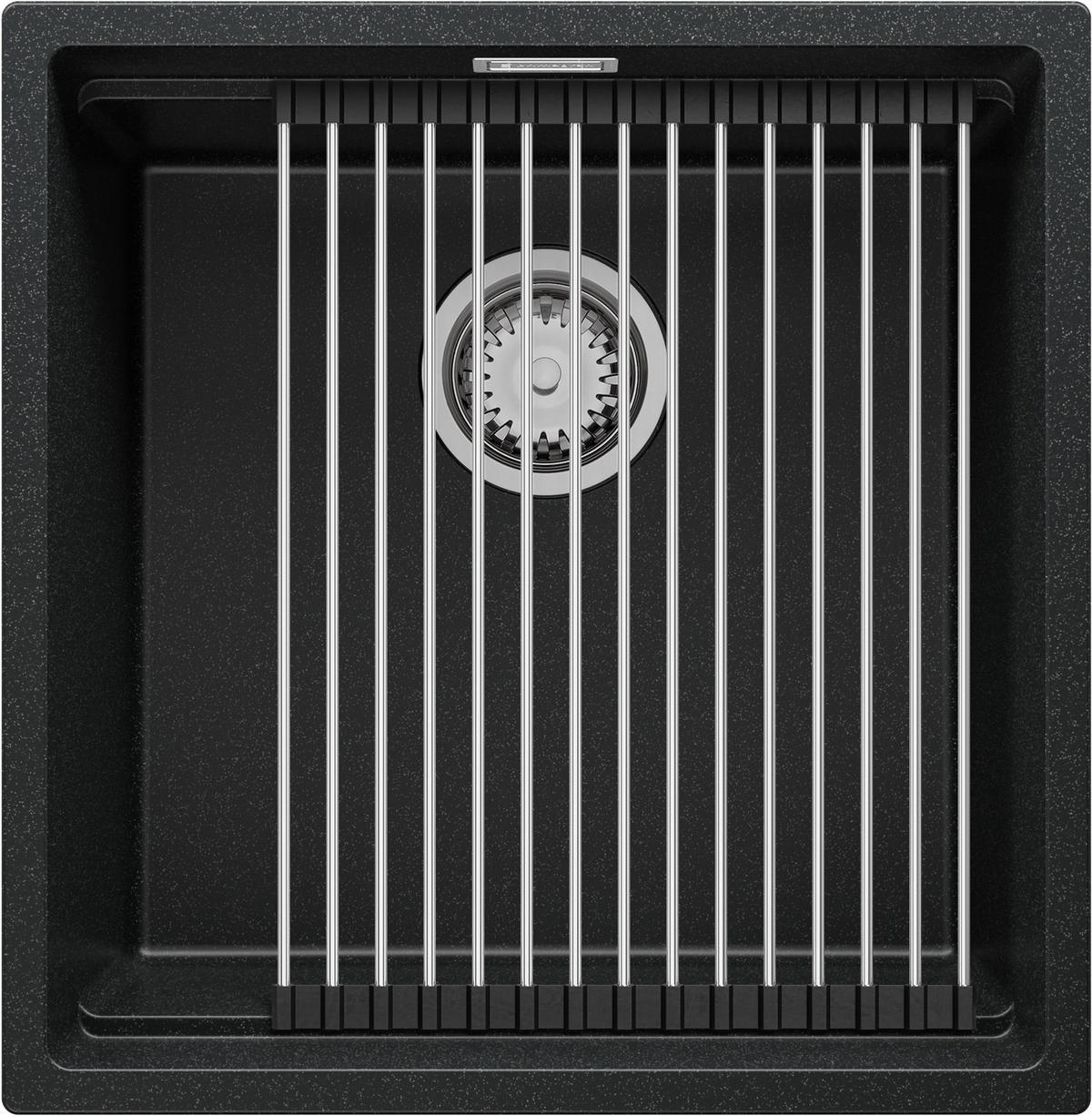 SPÜLBECKEN Praga Slim, 2-er set Anthrazit 46/47 cm 1 Becken + Ablauf-Set + Aufrollbare Abtropffläche ab 50er Unterschrank - Chromfarben/Anthrazit, Kunststoff (46/20/47cm) - Primagran