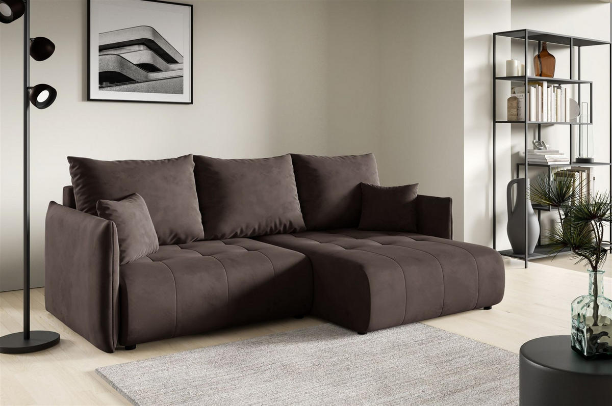 ECKSOFA Canio - Dunkelbraun, Holzwerkstoff/Textil (221/153cm) - Fun Möbel