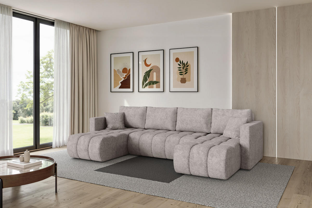 SEDACÍ SOUPRAVA DO U s funkcí spaní a úložným prostorem GARD-U 300x146x85 světle šedá velur - černá/světle šedá, kompozitní dřevo/textil (300/85/146cm) - ALTDECOR