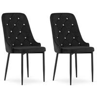 STUHL AMOROSI 2-er Set, Schwarz, mit Samtstoff gepolstert - Hellgrau, Textil/Metall (49/94/61cm) - Komodee