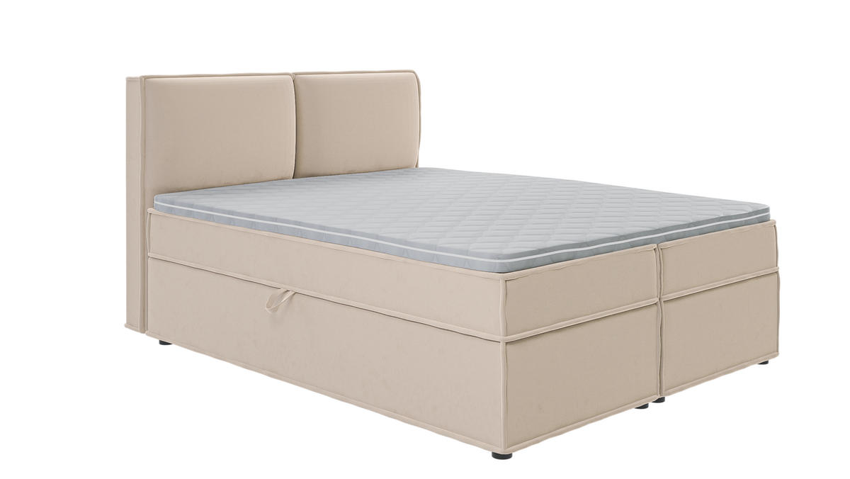 BOXBETT Eclipse 160/200 cm Beige Luxusmicrofaser - Beige/Schwarz, Holz/Kunststoff (160/200cm) - S-Style Möbel