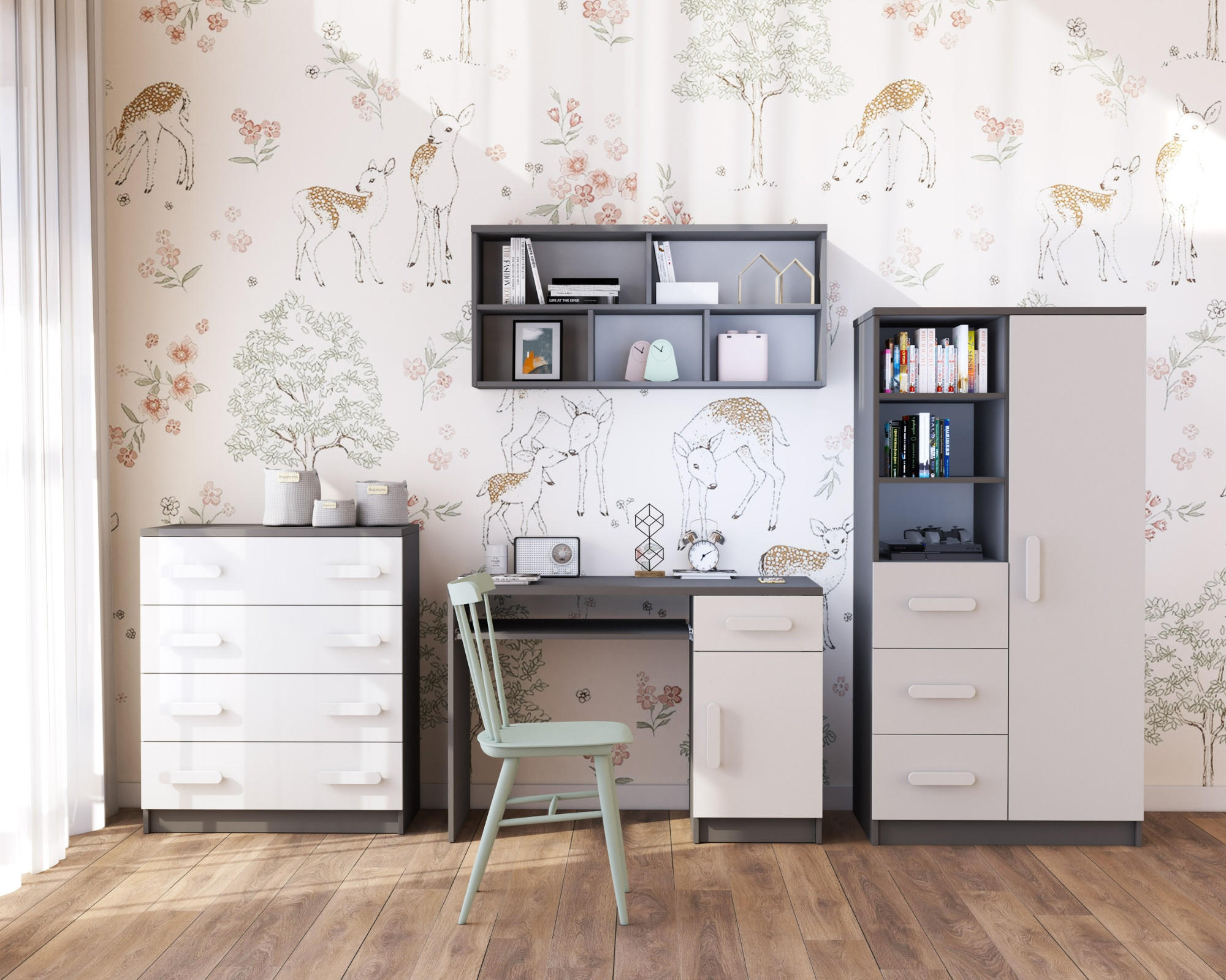 Thumbnail - Deine Möbel 24 Kinderkommode, Weiß, Grau, Holzwerkstoff, 80x90x40 cm, Babymöbel, Kinderkommoden