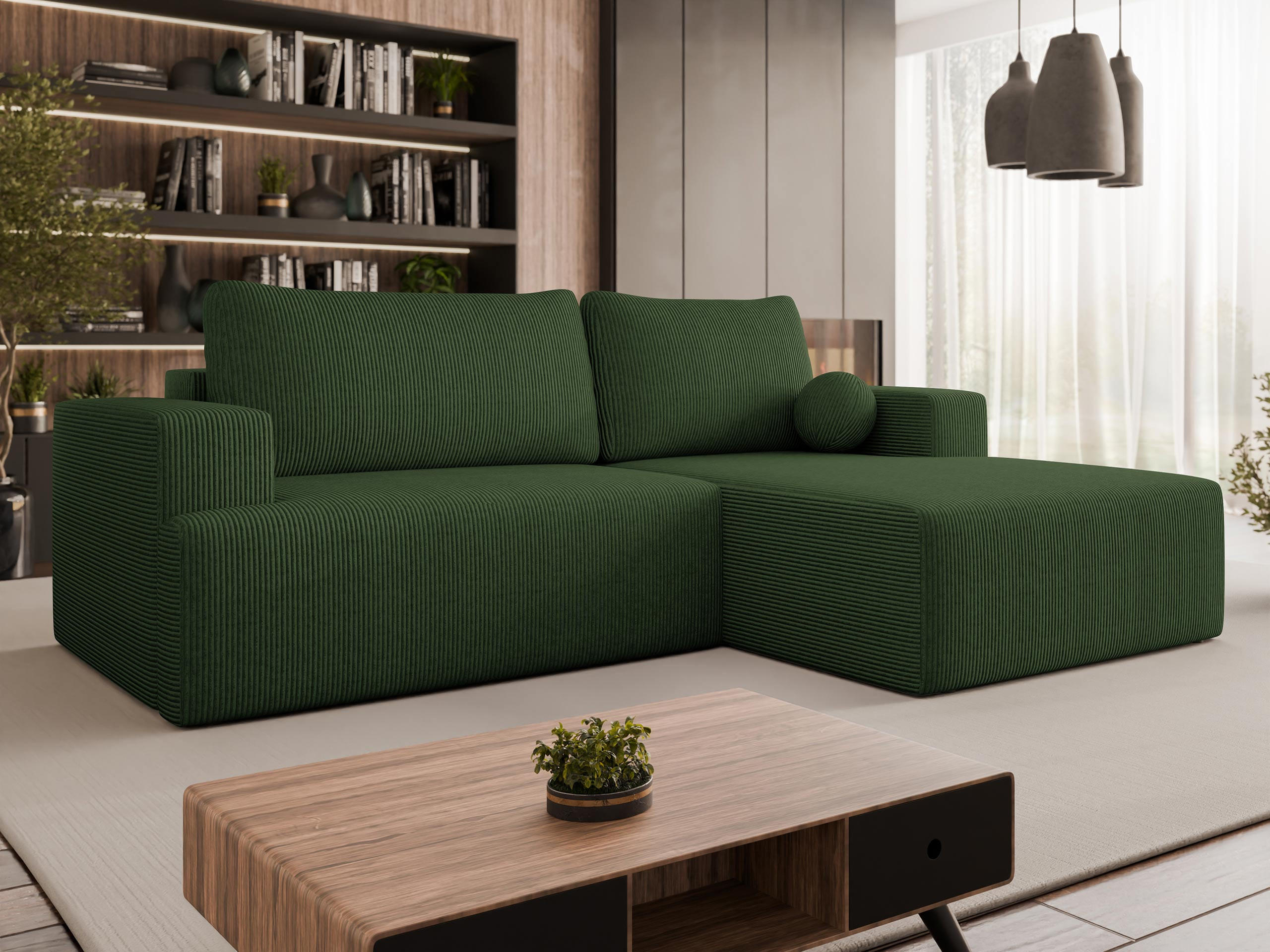 ECKSOFA Mivo Cord, Seite: Rechts - Schwarz/Grün, Holz/Kunststoff (266/163cm) - MIRJAN24
