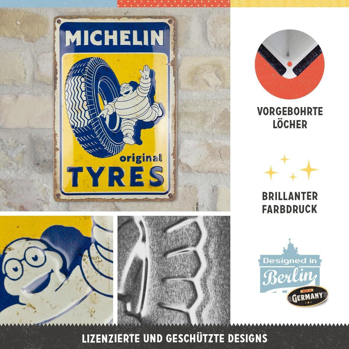 BLECHSCHILD 20/30 cm Michelin Original Tyres - Multicolor, Metall (20/30/0.2cm) - Nostalgic-Art