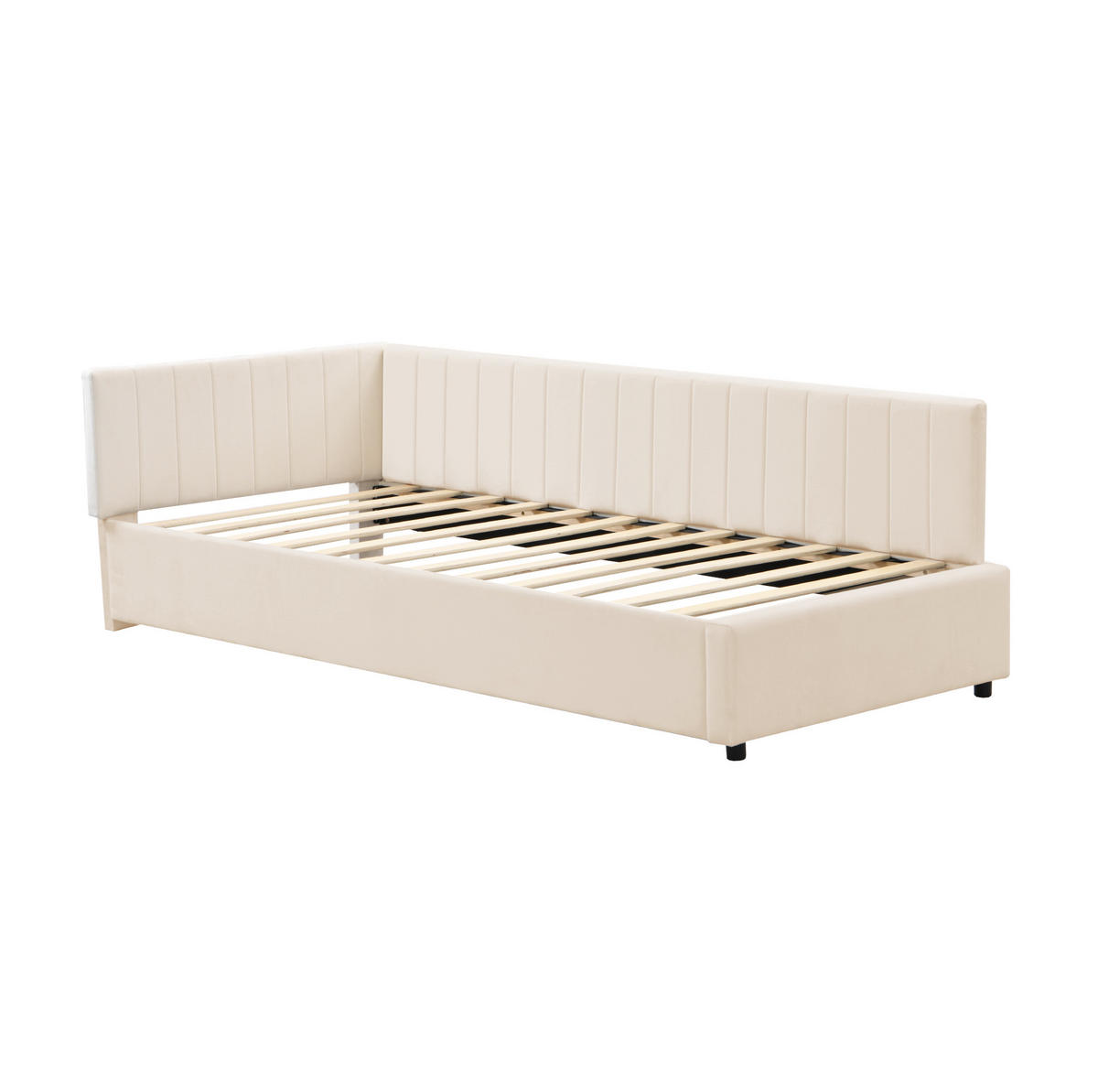 POLSTERBETT 90/200 cm in Beige aus Samt mit Lattenrost - Beige, Leder (90/200cm) - Flora Grace