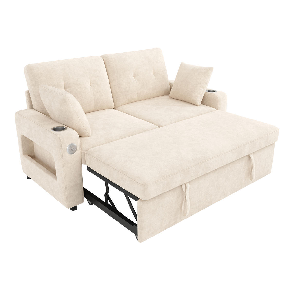 SCHLAFSOFA 2-Sitzer mit Schlaffunktion, DE-42492, Beige - Beige, Metall (141.5/83.5/131cm) - ComfortXL