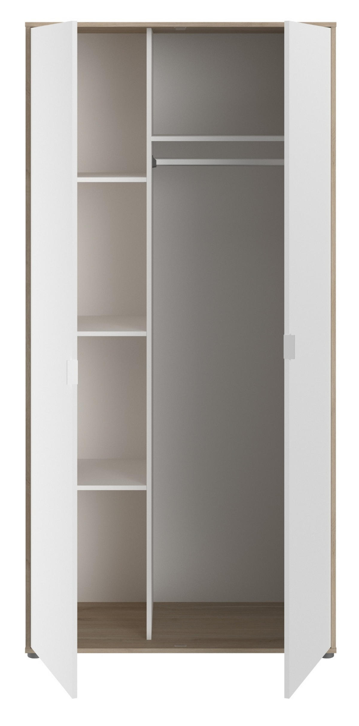 JUGENDZIMMER weiß, Eiche, Komplett-Set 7-teilig mit viel Stauraum - Eichefarben/Weiß, Holzwerkstoff/Kunststoff (145/205/206cm) - Parisot Meuble