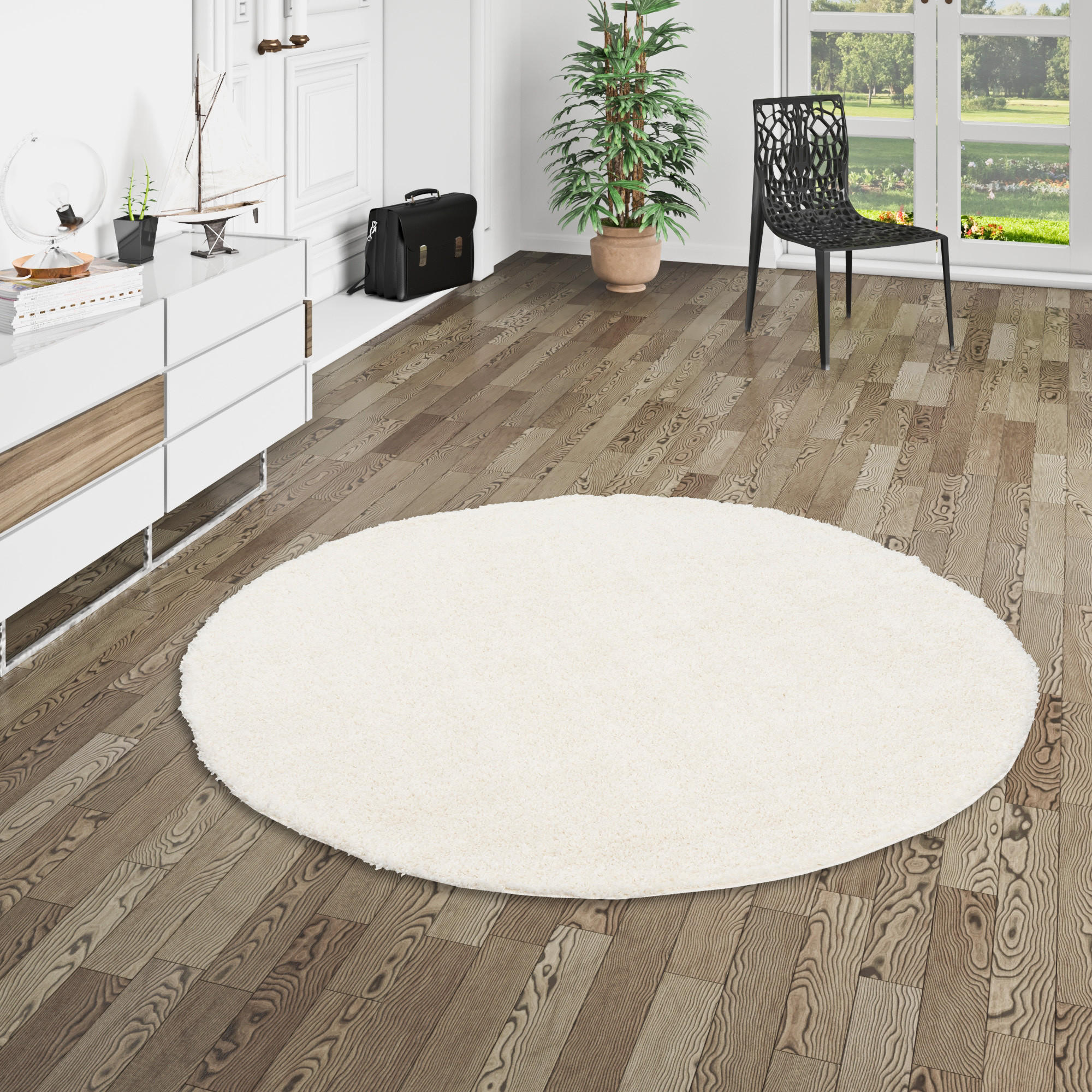 HOCHFLOR LANGFLOR TEPPICH ALOHA RUND - Weiß, Textil (80/80cm) - Pergamon