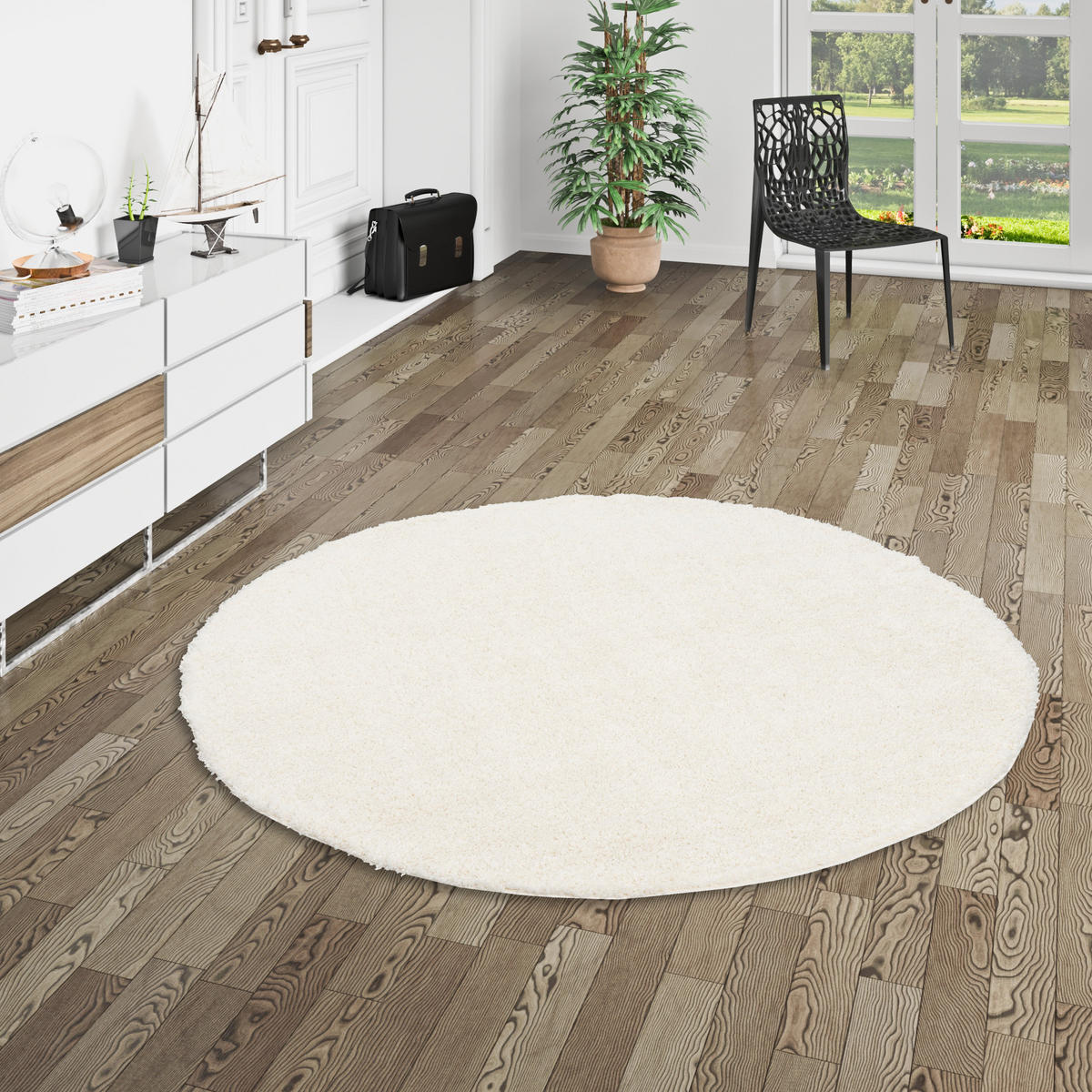 HOCHFLOR LANGFLOR TEPPICH ALOHA RUND - Weiß, Textil (120/120cm) - Pergamon
