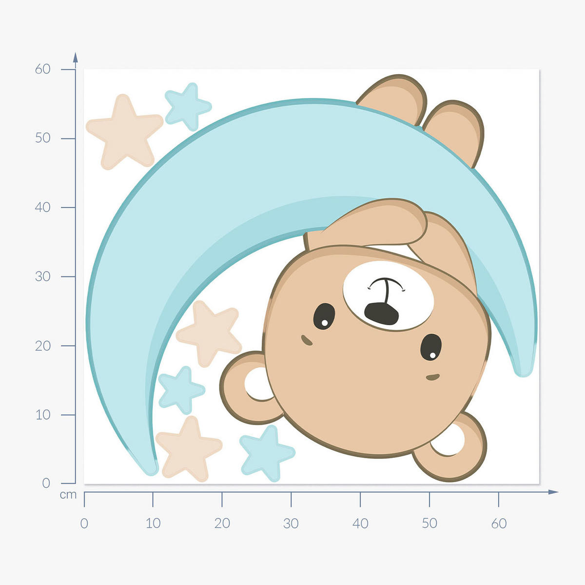 WANDAUFKLEBER 60x66cm - Teddybär zwischen den Sternen - Multicolor, Kunststoff (60/66/0.1cm) - Wallfluent