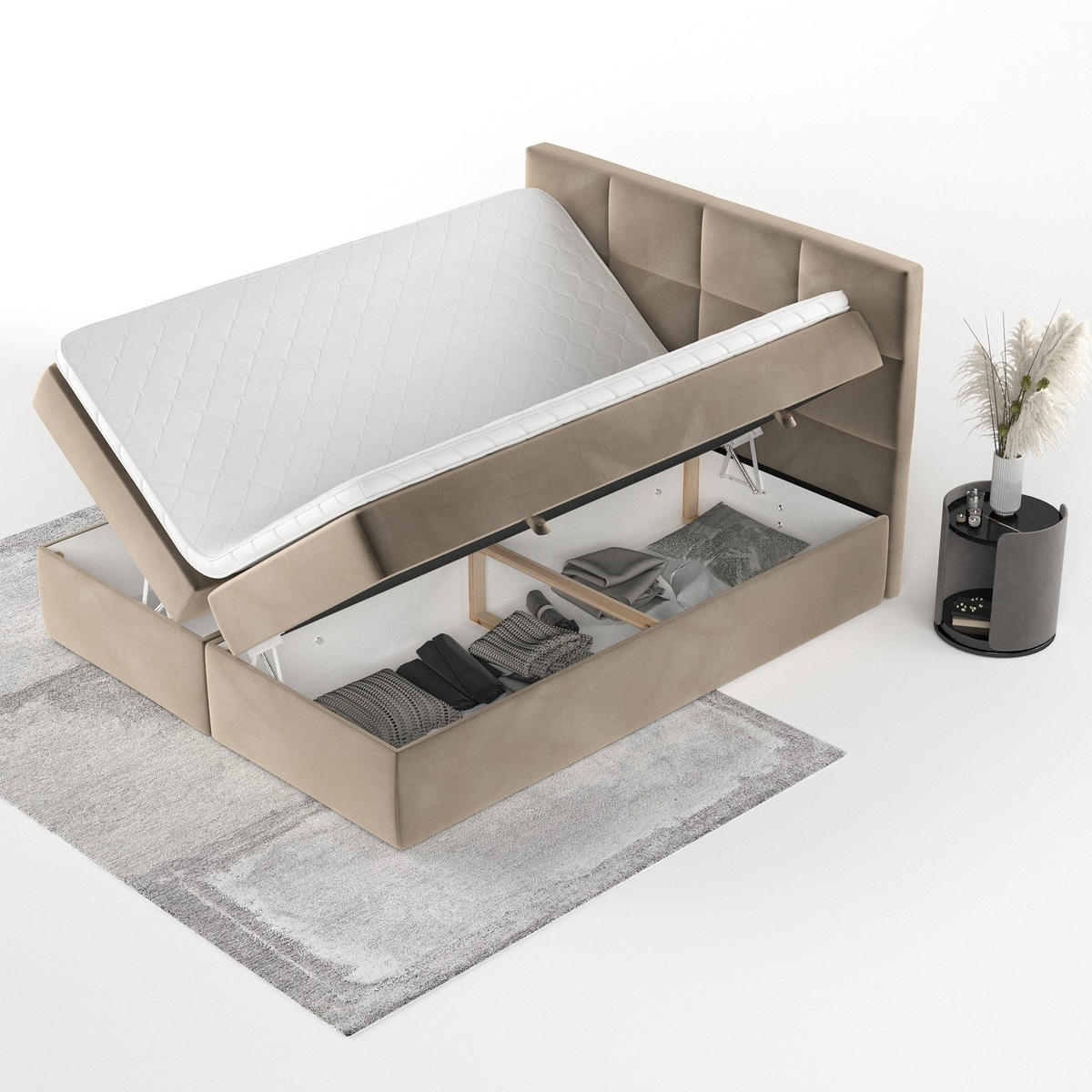 BOXBETT Oris 180/200 cm Taupe im Paros Stoff - Taupe/Schwarz, Holz/Holzwerkstoff (180/200cm) - AltaBeds