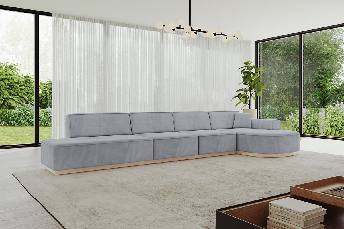 ECKSOFA Ottomane Rechts ARRIO-L3 - 413x171x83 cm Hellgrau - Grau, Holzwerkstoff/Textil (413/171cm) - ALTDECOR