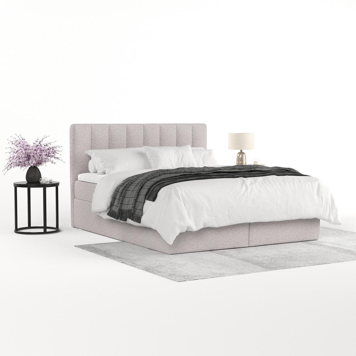 BOXBETT Lusso 200/200 cm Beige im Riva Stoff - Beige/Schwarz, Holz/Holzwerkstoff (200/200cm) - AltaBeds