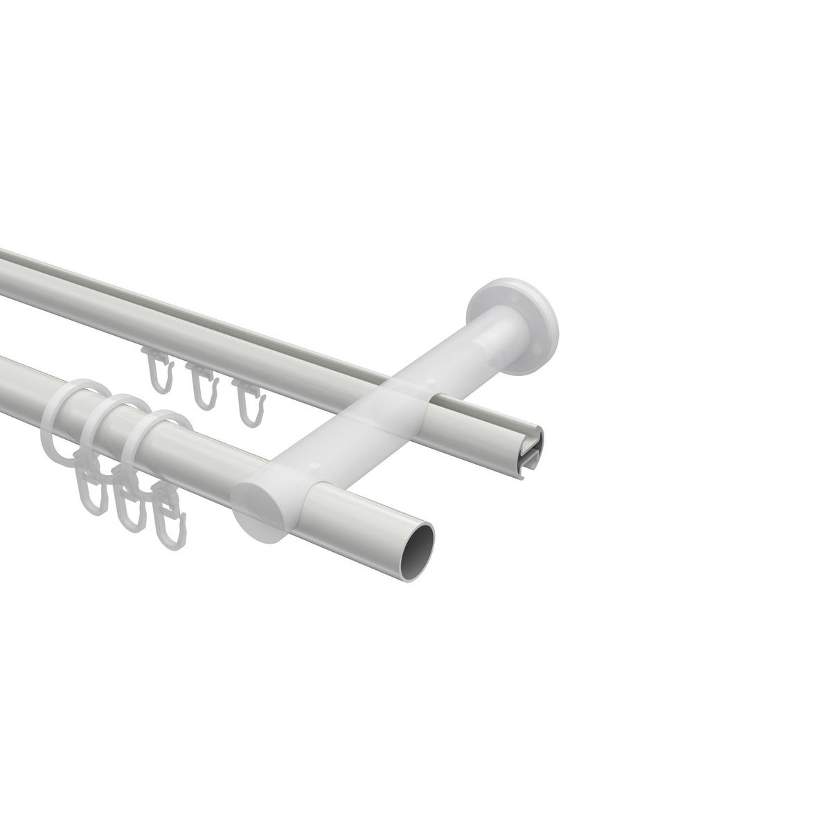 RUNDROHR-INNENLAUF-GARDINENSTANGEN-SET Platon Verano 420 cm (geteilt in 3 x 140 cm), 2-läufig, 20 mm Ø Weiß - Chromfarben/Weiß, Metall (420cm) - INTERDECO