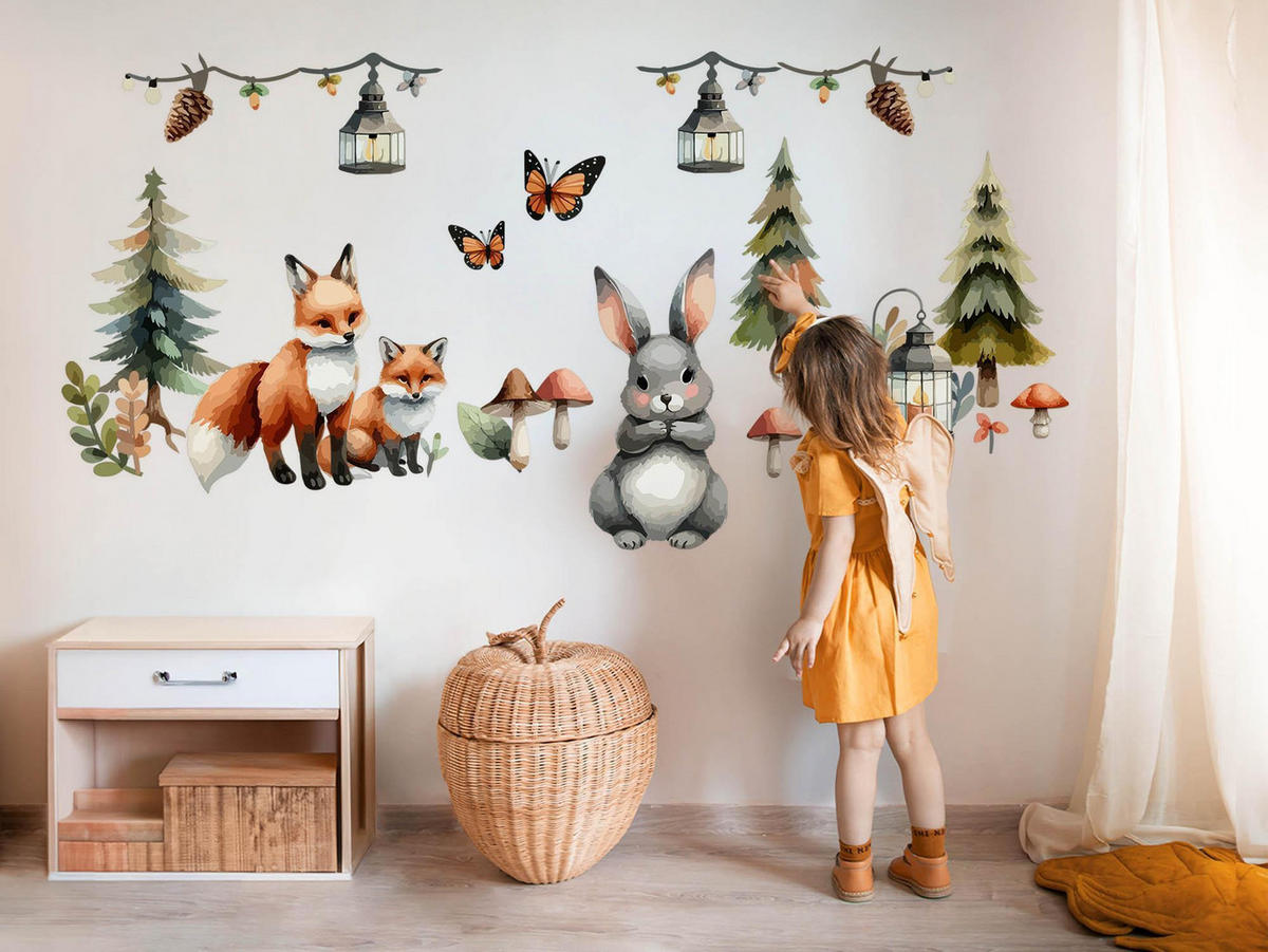 WANDAUFKLEBER 60x65cm - Waldtiere und Pflanzen - Multicolor, Kunststoff (60/65/0.1cm) - Wallfluent