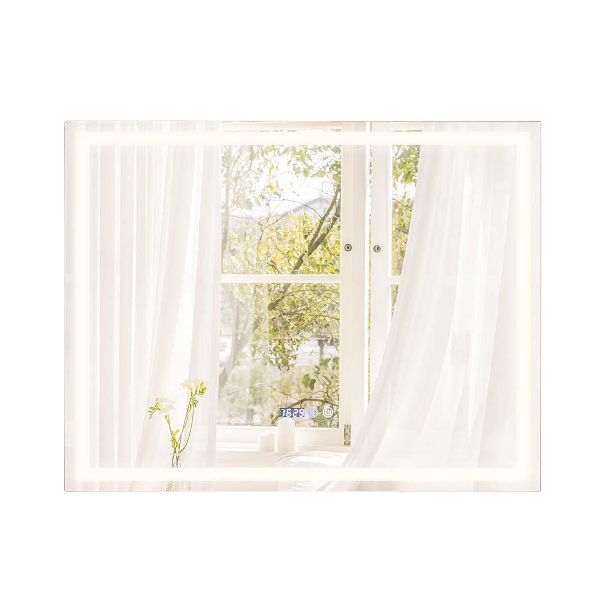 BADSPIEGEL mit Anti-Beschlage Spiegelheizung und Anzeige Silber - Silberfarben, Glas (70/4/90cm) - COSTWAY