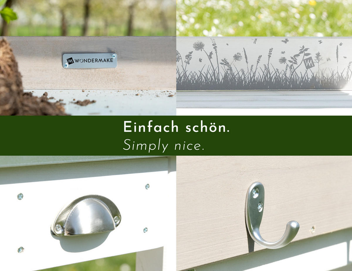 PFLANZTISCH aus Holz, mit 3 Schubladen, wetterfest für Garten und Balkon, weiß - Weiß, Holz (45/85/130cm) - WONDERMAKE