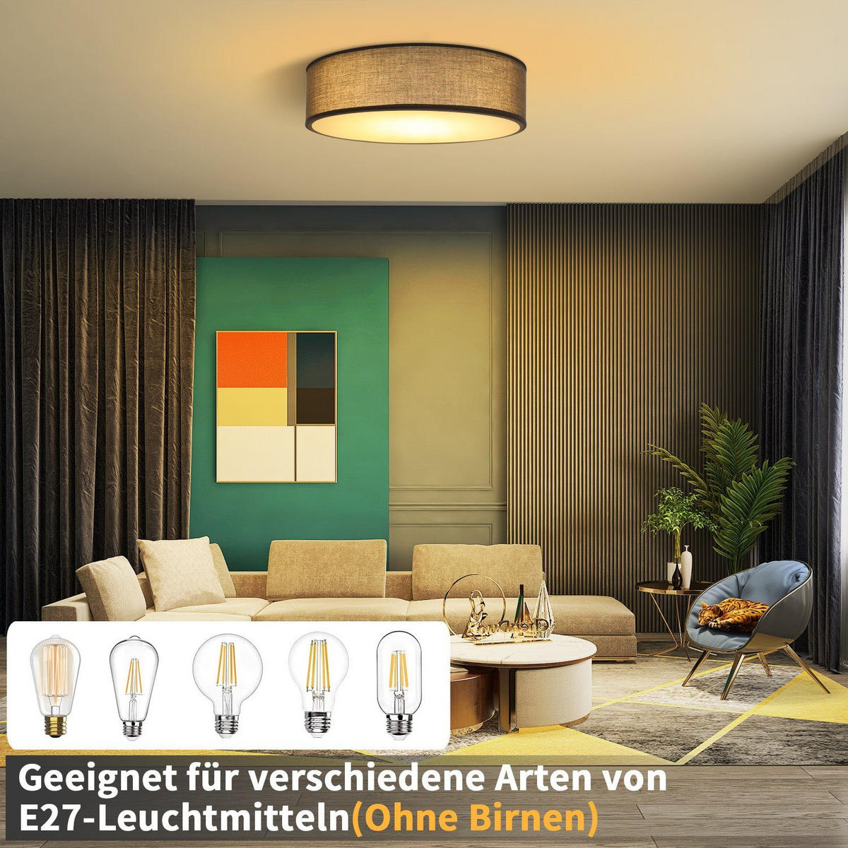LED-DECKENLEUCHTE Ylrend 30.0/30.0/5.0 cm - Grau, Textil (30/30/5cm) - ZMH