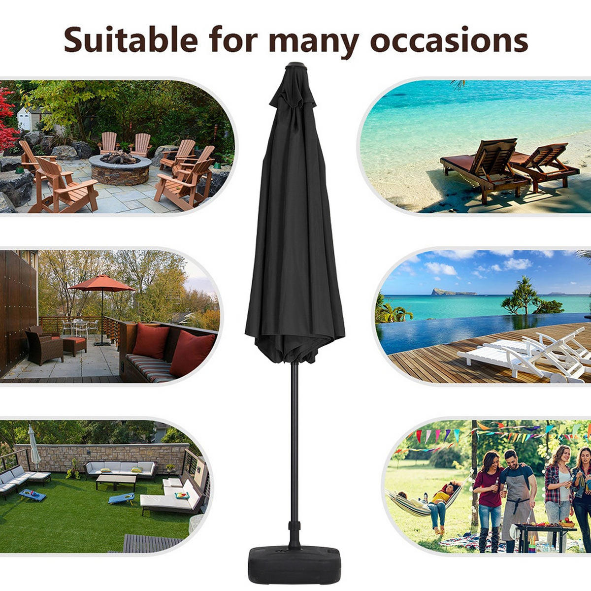 SONNENCHIRM aus Polyester Metall und befüllbarer Kunststoff-Sockel 360° drehbar neigbar 60° 3 x 2.4m Ø44,5 × 28 cm - Schwarz, Metall (300/240cm) - Livingandhome