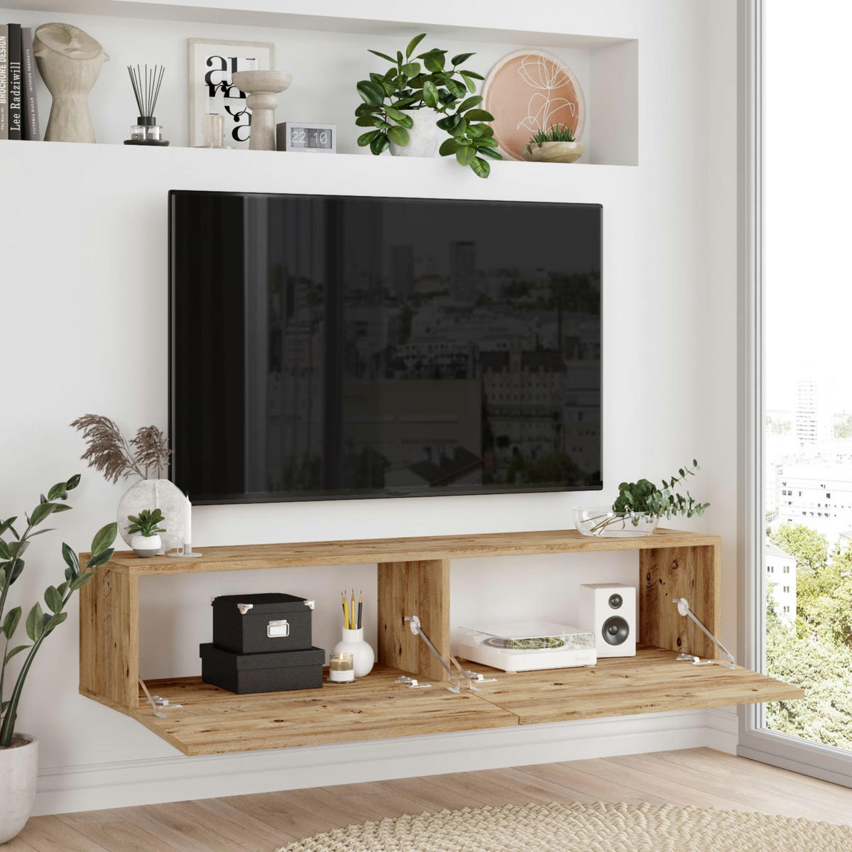 TV SKŘÍŇ Lapinlahti - přírodní, kompozitní dřevo (140/29.5/31.5cm) - [en.casa]