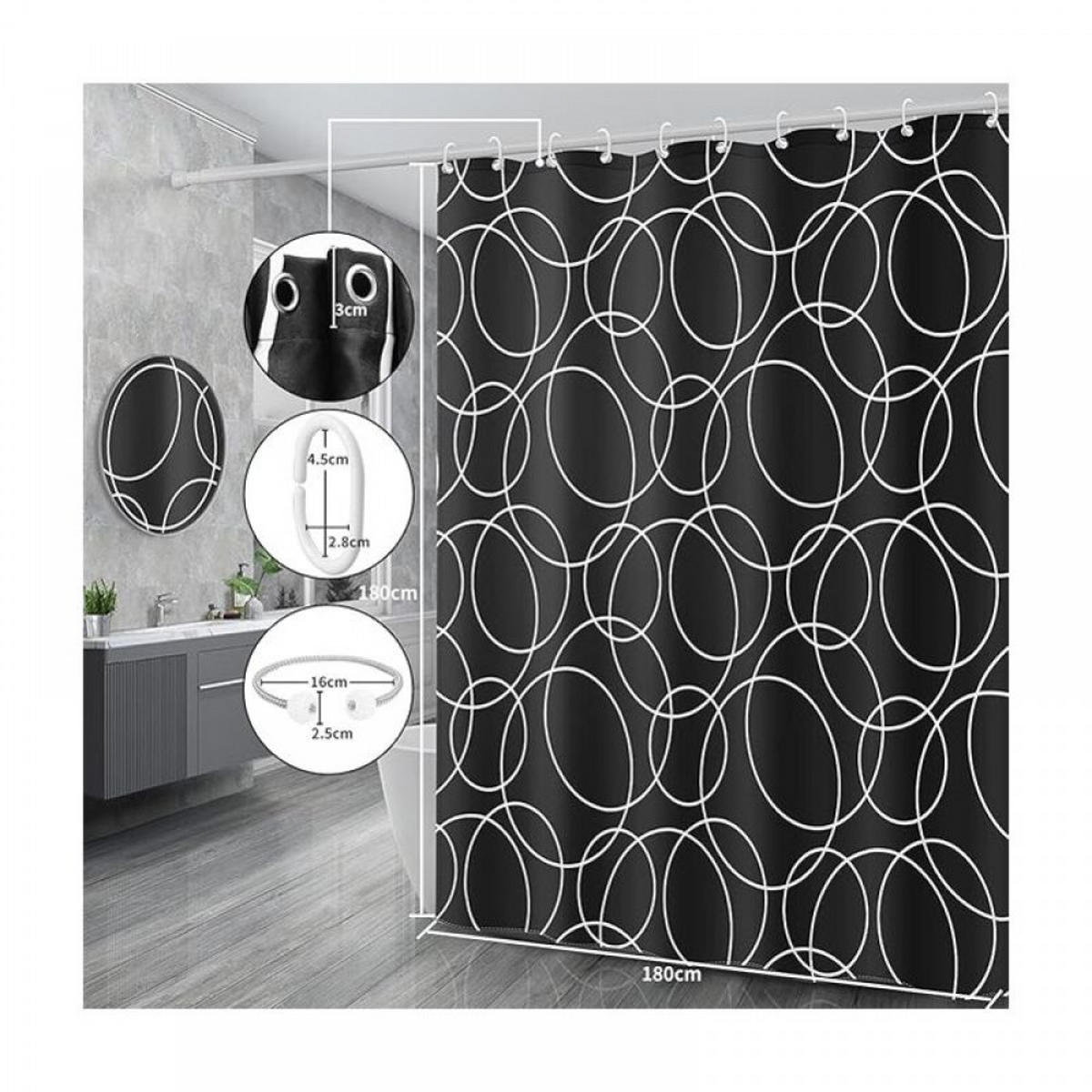DUSCHVORHANG Schwarz Dusche waschbar Stoff maschinenwaschbar Polyester mit Ringen - Schwarz, Textil (180/180cm) - MCBOSON