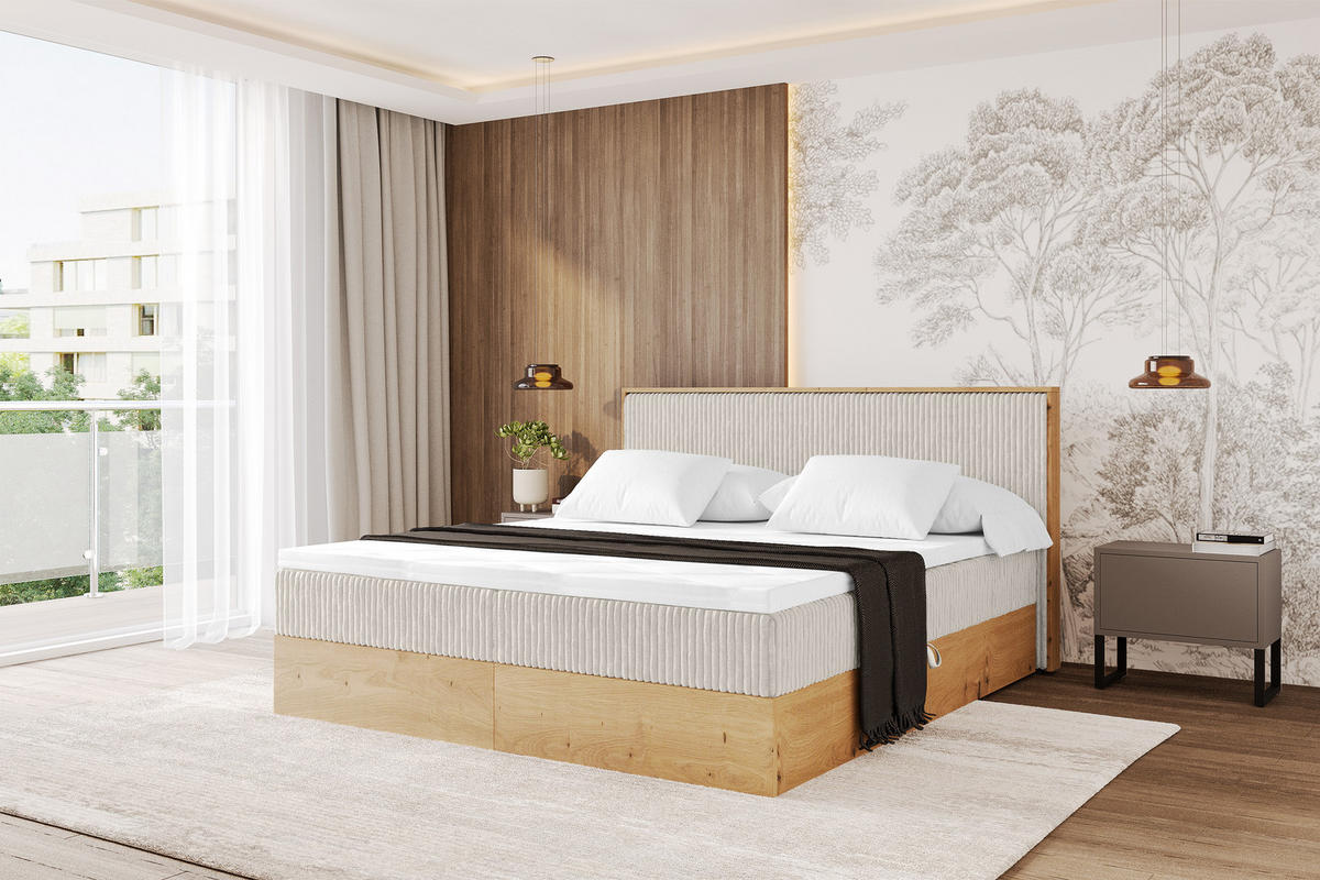 BOXBETT LOLLI9 - 140x200 - H3 Creme - Creme, Holzwerkstoff (140/200cm) - ALTDECOR