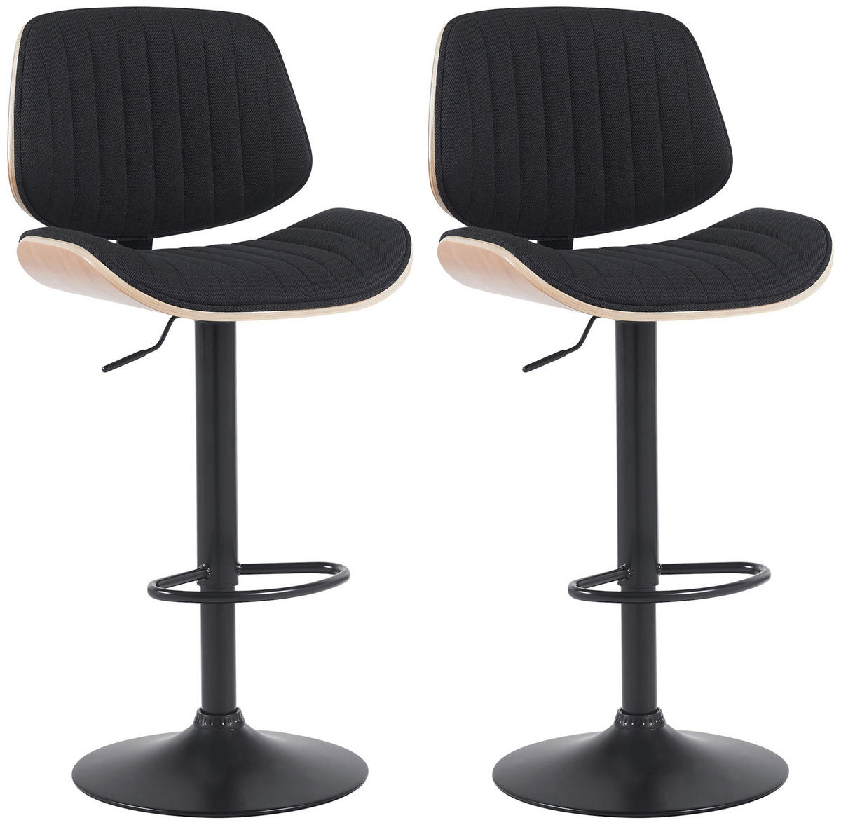 BARHOCKER 2er Set Stoff Natura/Schwarz - Eukalyptusholzfarben/Schwarz, Textil/Metall (50/94/50cm) - CLP