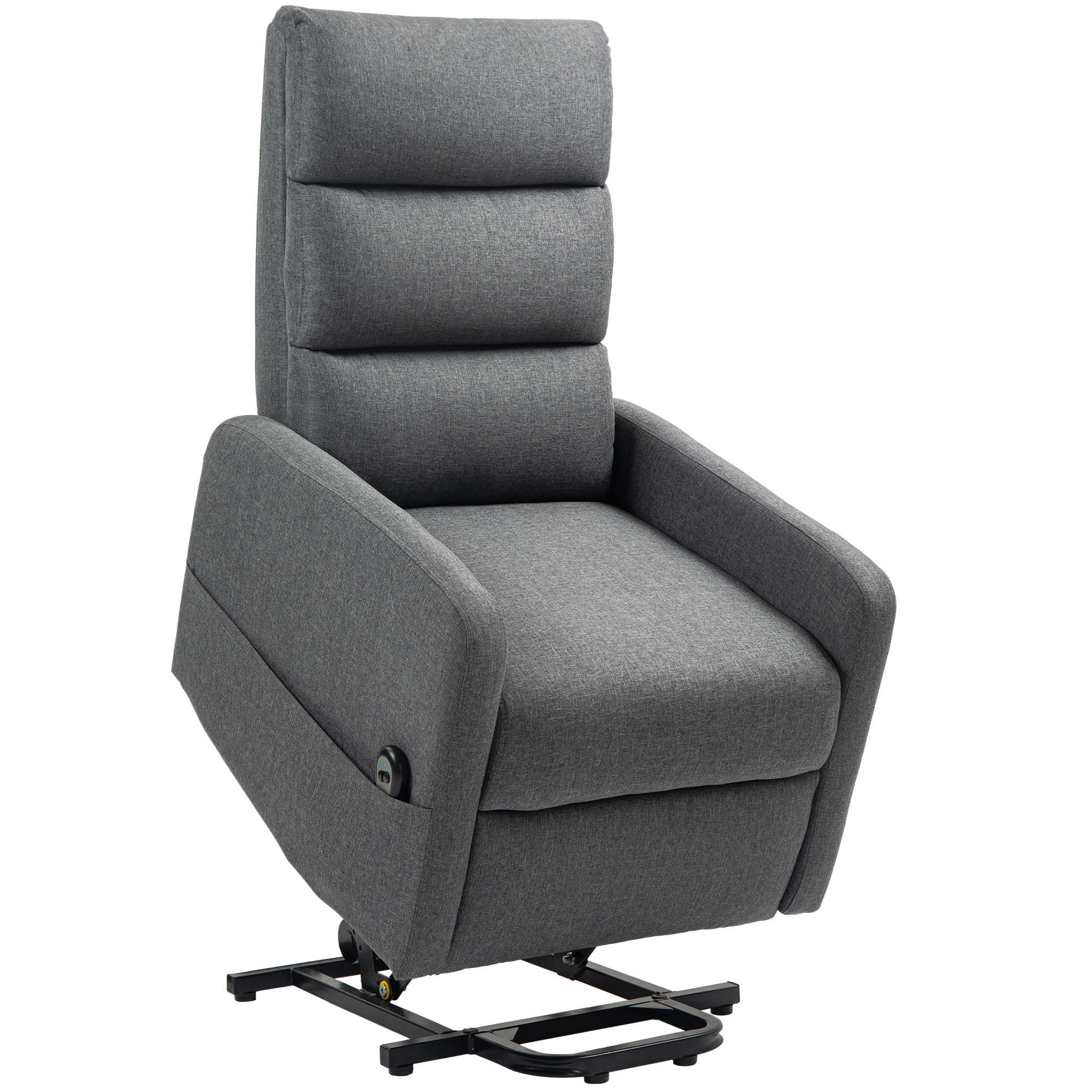 FERNSEHSESSEL mit Aufstehhilfe und Liegefunktion, TV-Sessel mit Seitentasche, Fernbedienung und Leinenoptik, Dunkelgrau - Dunkelgrau, Kunststoff (62/105/86.5cm) - HOMCOM