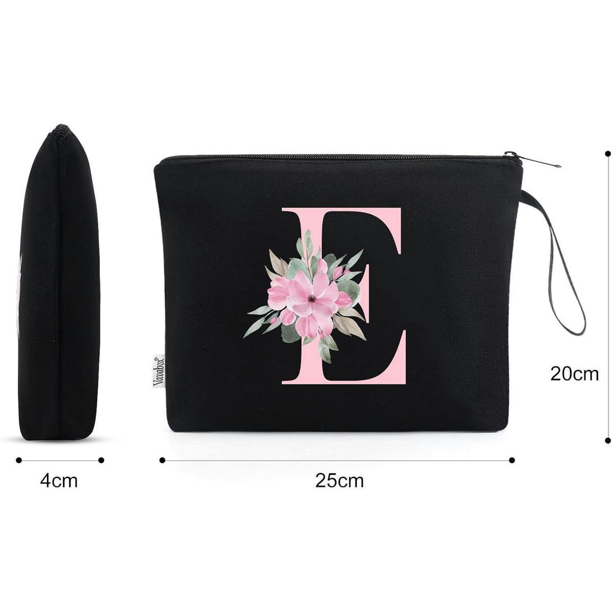 KOSMETIKTASCHE mit Initialen E Schwarz - Schwarz, Textil (16/5/24cm)