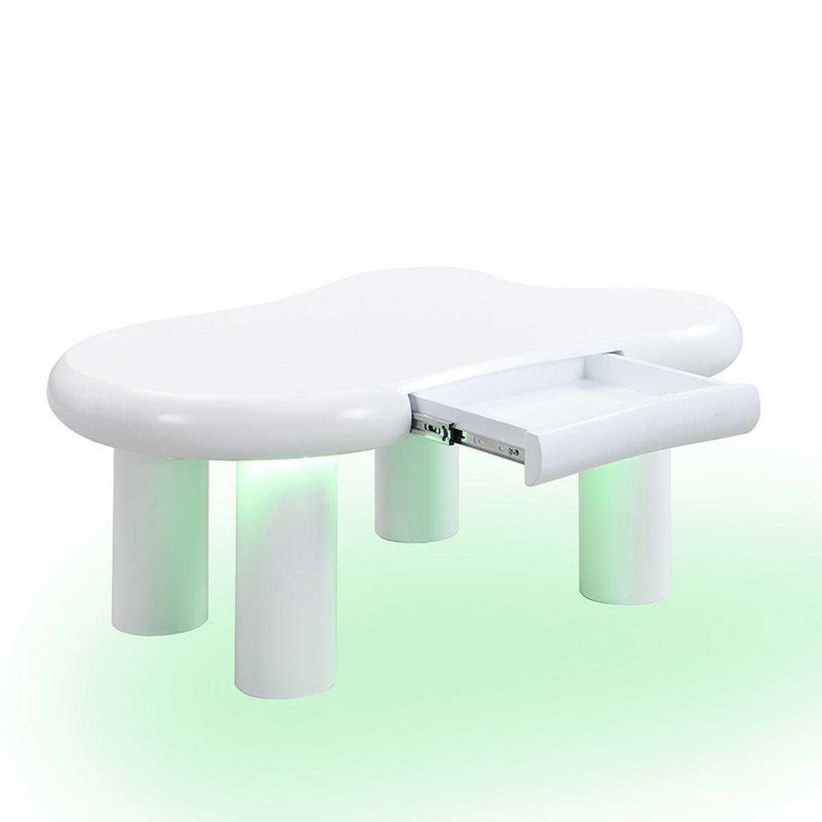 COUCHTISCH 98/65,5/40 cm weiß in Cloud-Form mit 16-farbiger LED-Beleuchtung und Schublade - Weiß, Holzwerkstoff (98/65.5/40cm) - OKWISH