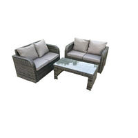 GARTENSOFA SET Polyrattan 4-Sitzer - Dunkelgrau/Grau, Glas/Kunststoff - Fimous