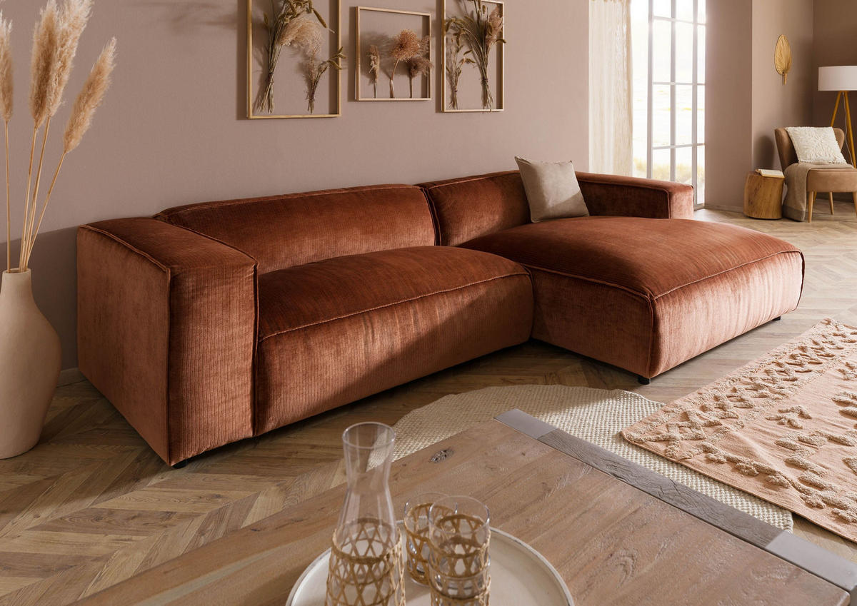 ECKSOFA 304x164x69 Ottomane rechts Cord kupfer VALENCIA - Rot, Kunststoff (304/164cm) - Massivmoebel24