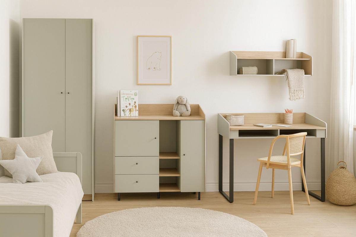 JUGENDZIMMER ALBI B 3-teilig in Eukalyptus / Baltic Düne Eiche - Alteiche/Eukalyptusholzfarben, Holzwerkstoff (340/195/65cm) - Deine Möbel 24