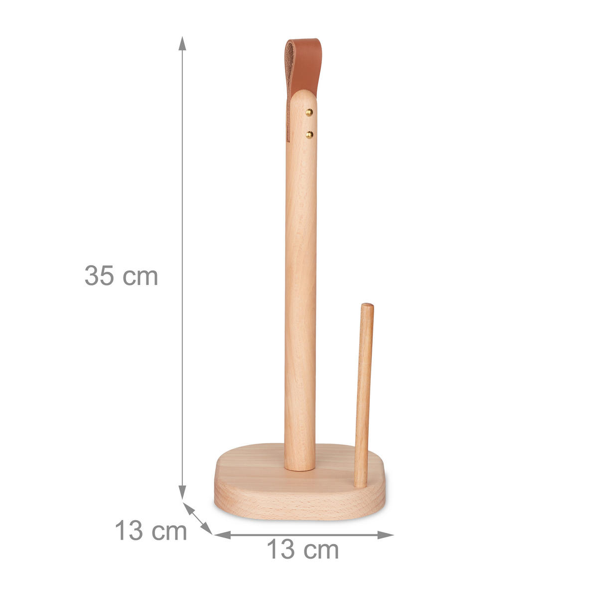 KÜCHENROLLENHALTER - Hellbraun, Leder/Holz (13/35/13cm) - Relaxdays