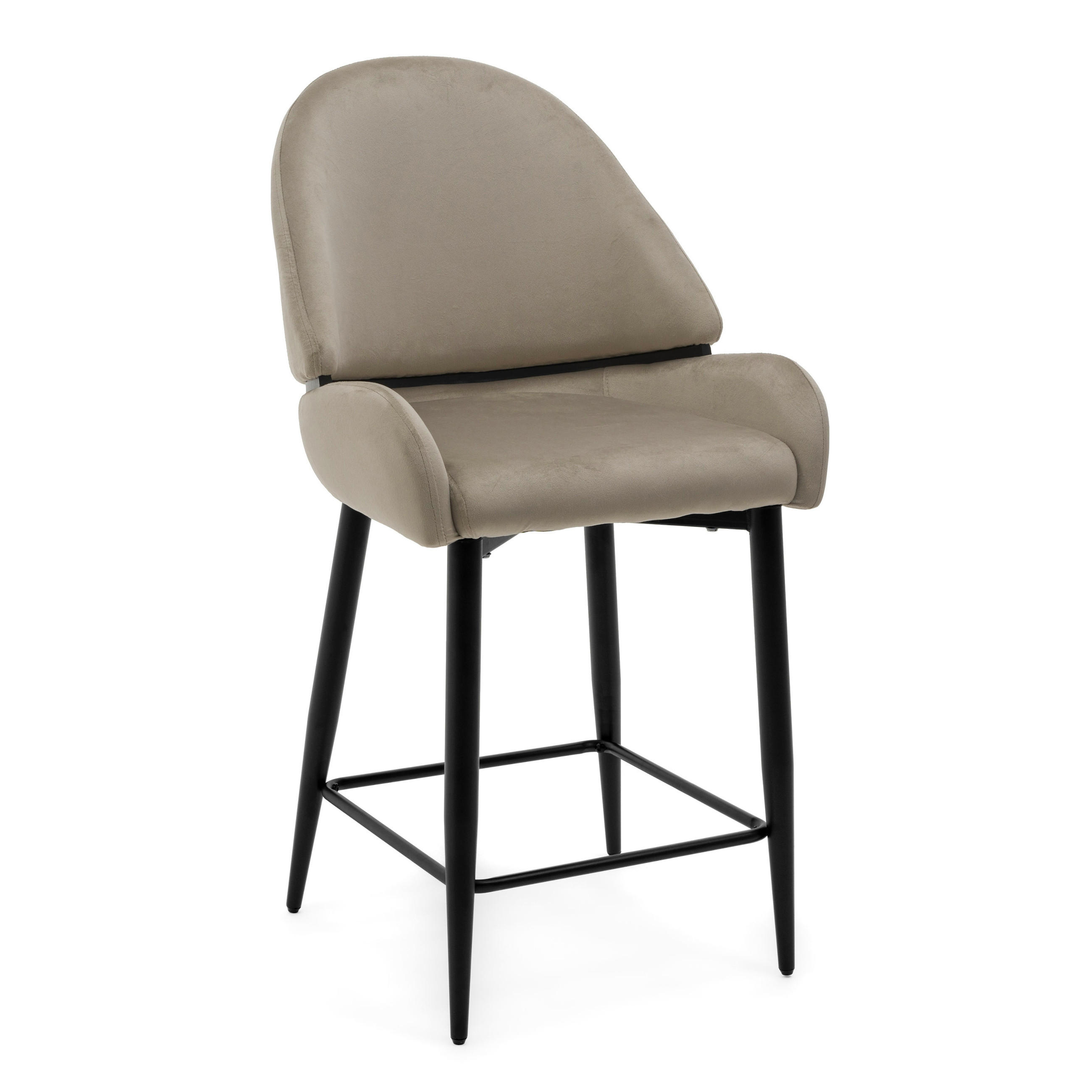 BARHOCKER BERGAMO gepolsterter mit Steppung - dunkelbeige - Samt Velour - Beige/Schwarz, Textil/Metall (56/106/61cm) - NEW HOME