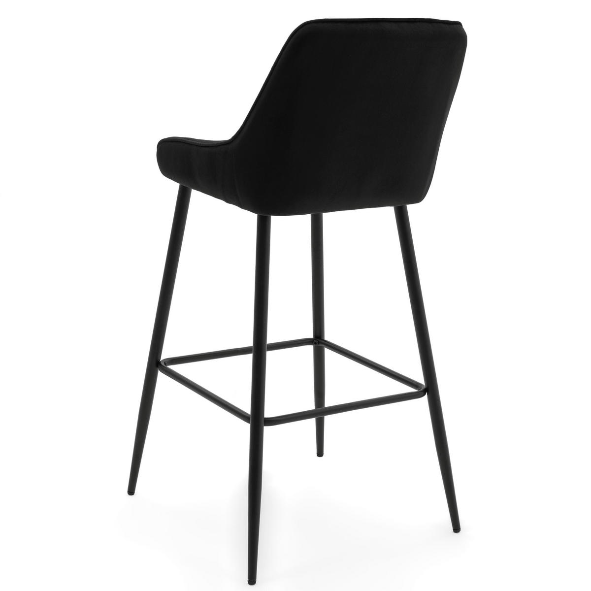 BARHOCKER PASSO gepolstert mit Steppung - schwarz - Samt Velours - Schwarz, Metall (50/95/55cm) - NEW HOME