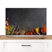 SPRITZSCHUTZ KÜCHE Kräuter - Lebensmittel - Gewürze - Schwarz - Paprika - Zimt 90x60 cm - Currygelb, Metall (90/0.3/60cm) - MuchoWow