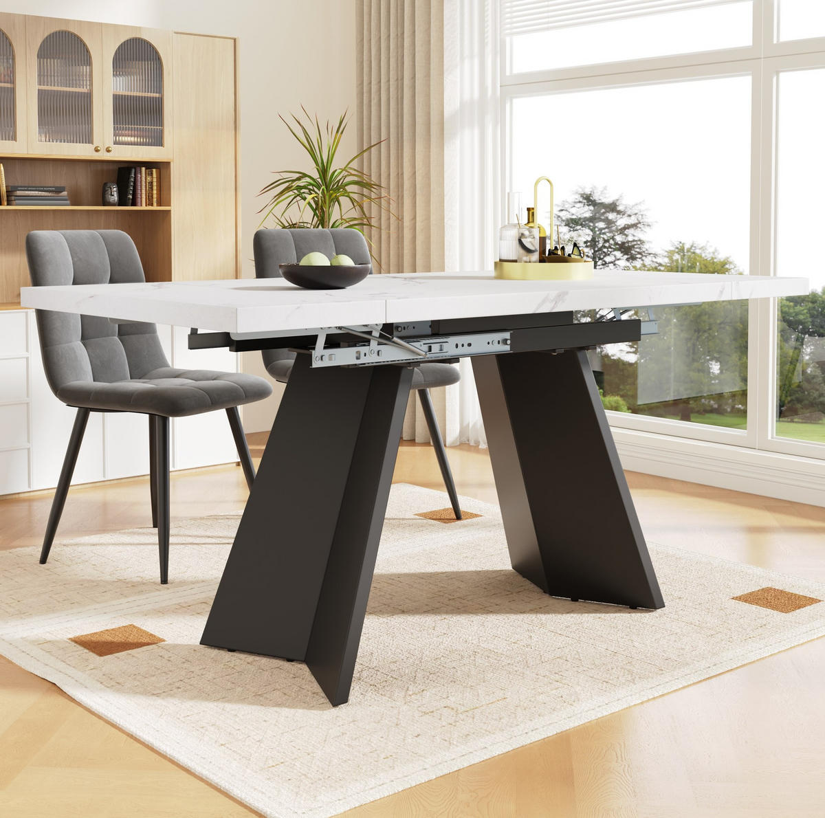 JEDÁLENSKÝ stôl 99-159/74/77 cm MDF/kov biely/čierny, rozkladací - biela, kompozitné drevo (159/74/77cm) - BEAOK