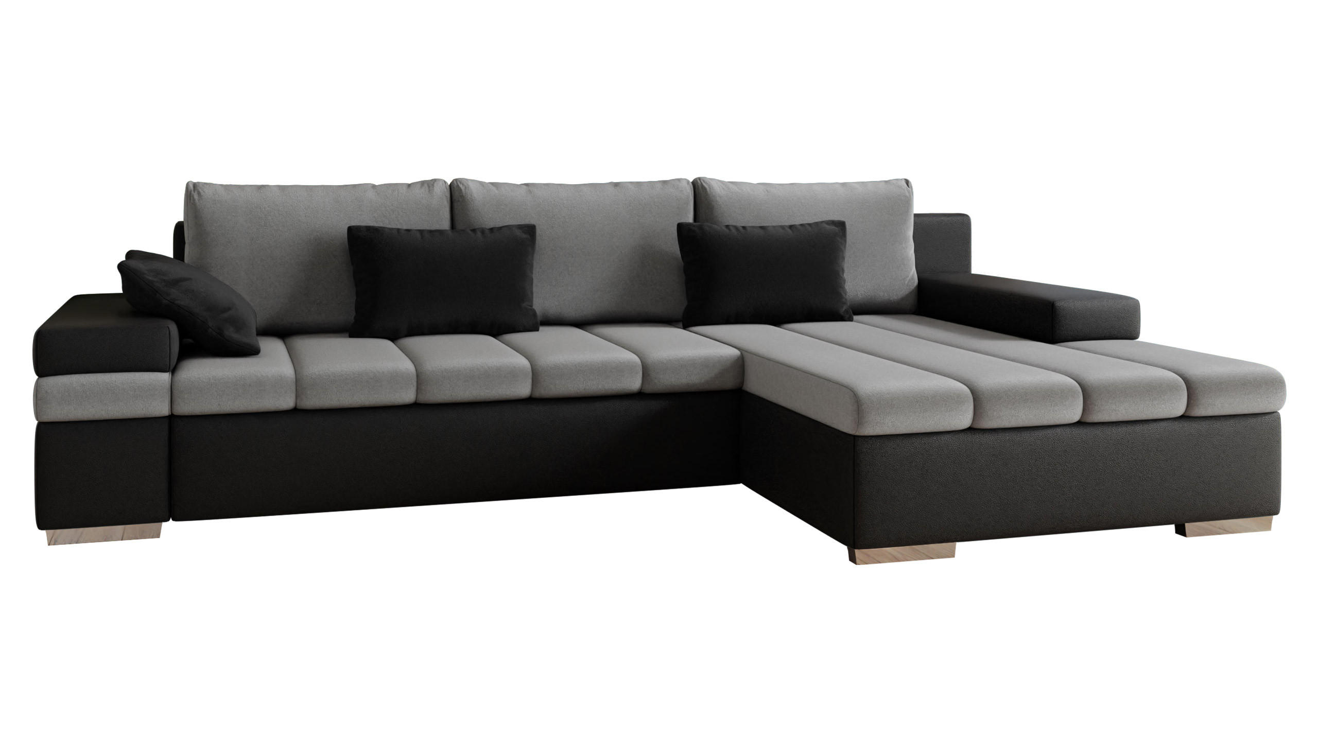 ECKSOFA Bangkok, Seite: Rechts - Silberfarben/Grau, Holz/Textil (310/175cm) - MIRJAN24