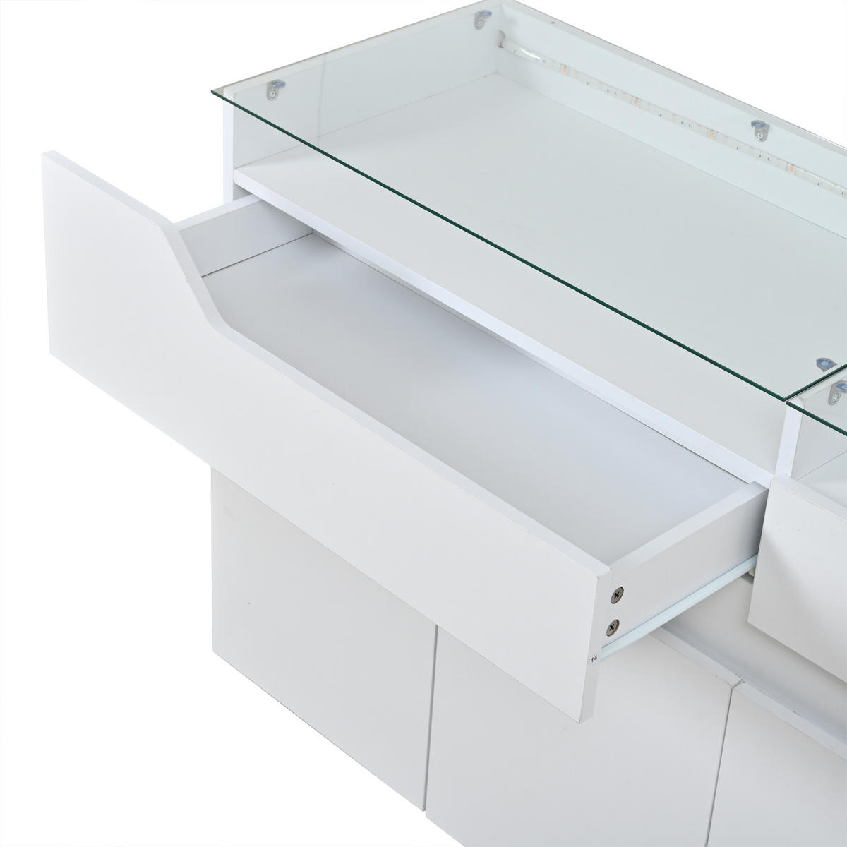 SIDEBOARD in Weiß Aufbewahrungsschrank mit 2 Schubladen und gehärteter Glasplatte, 140/40/70cm,für Esszimmer & Wohnzimmer - Weiß, Glas/Holzwerkstoff (140/70/40cm) - STILVORA