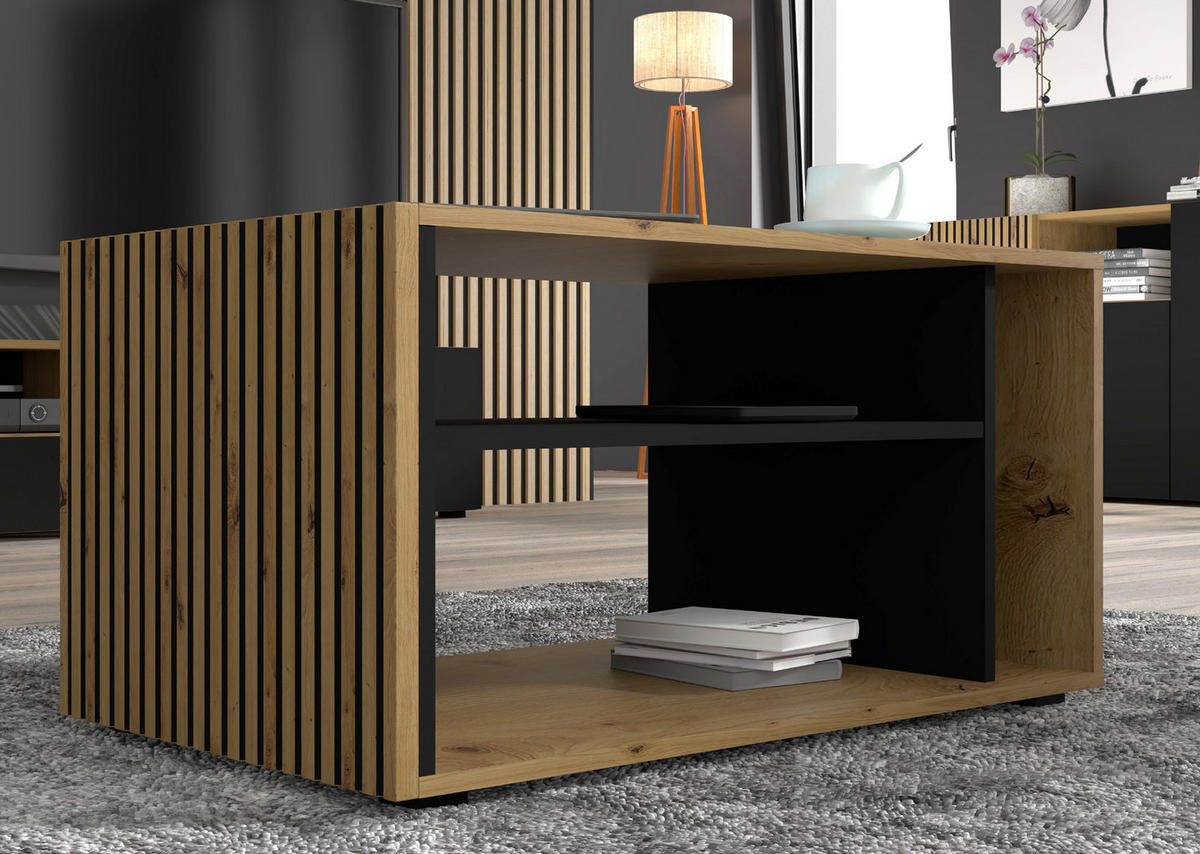 COUCHTISCH Artisan Eiche, Schwarz 88/45/55 - Schwarz, Holzwerkstoff (55/88/45cm) - RAUMHIRSCH FURNITURE