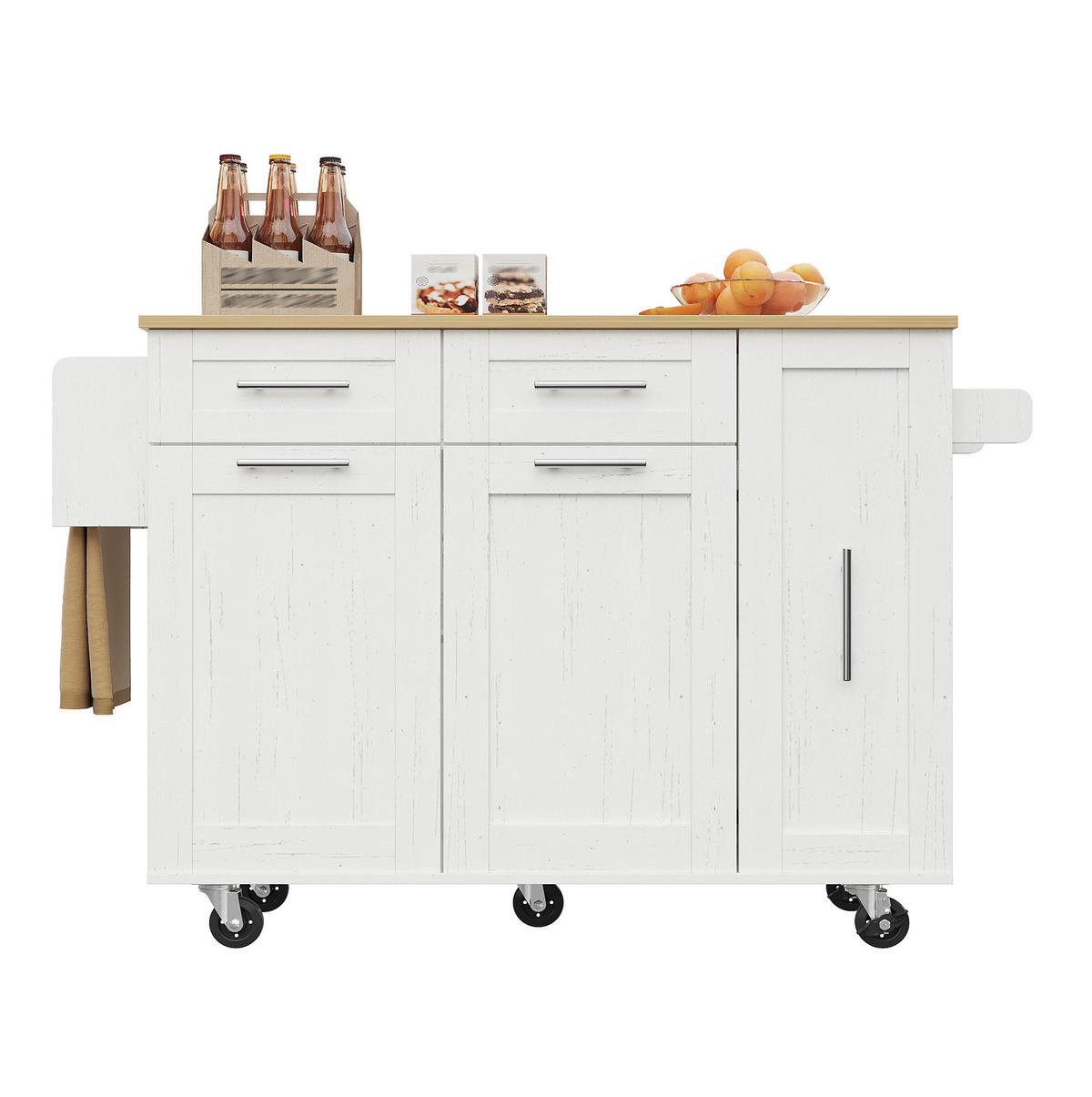 KÜCHENINSEL 110/46/90,5 cm Weiß aus MDF und Metall mit klappbarer Tischplatte - Weiß, Holzwerkstoff (74/90.5/110cm) - OKMYHOME