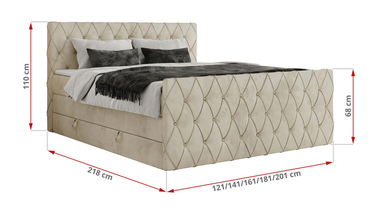 BOXSPRINGBETT MIREN KING DUO 120/200 Beige Velvet - H3 - Beige, Holz/Textil (120/200cm) - MKS