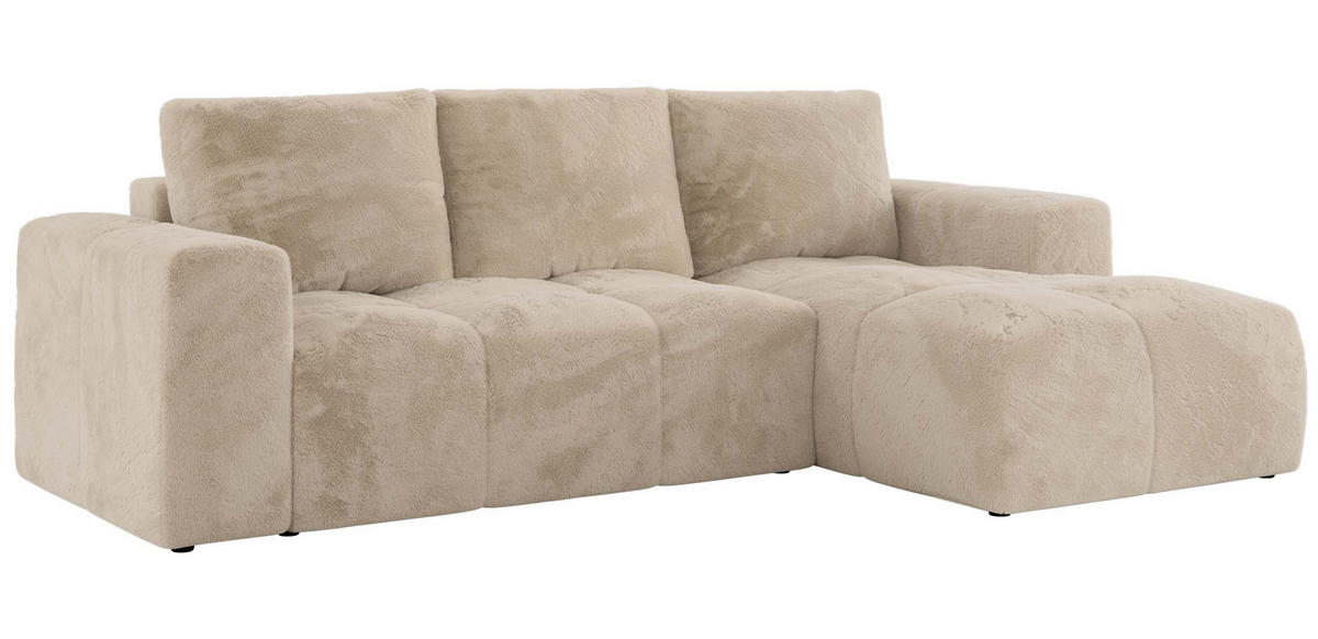 ECKSOFA MONIVA Creme Plüsch - Rechts - Creme/Schwarz, Textil (266/164cm) - MKS