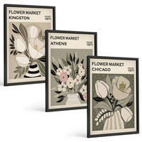 BILDER SET 3er Set - 40x60 cm Schwarzer Rahmen - Retro-Blumenarrangements - Schwarz, Kunststoff (40/60cm) - TULUP