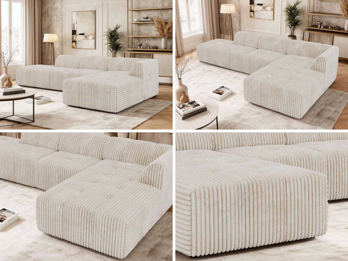 ECKSOFA GRIDA 3M L Beige Cord - Rechts - Beige/Creme, Kunststoff/Textil (176/335cm) - MKS