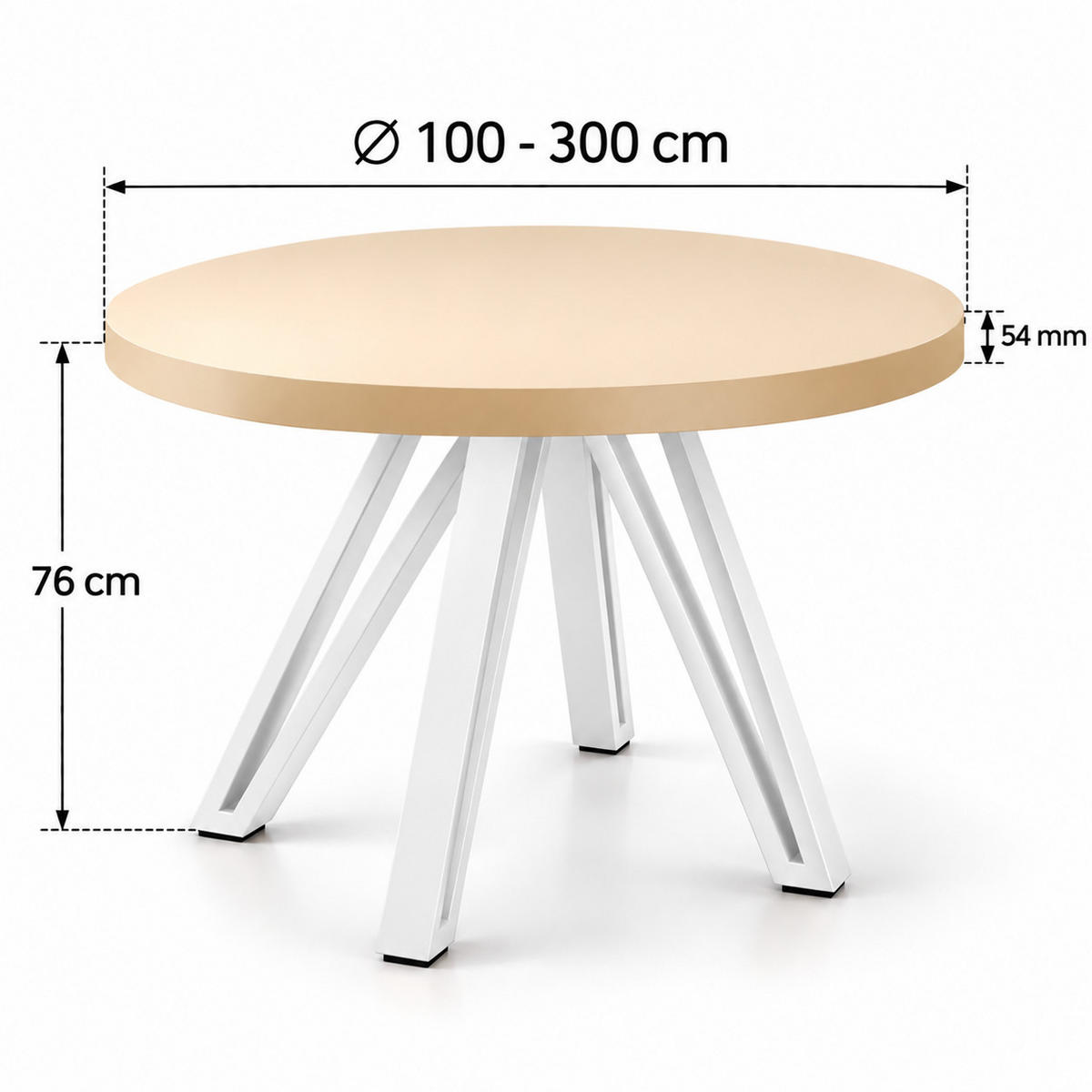 ESSTISCH rund ausziehbar 100/300/76 cm, Kaschmir, 54 cm Tischplatte + Industrial Metallgestell Weiß - Kaschmir/Weiß, Holzwerkstoff/Metall (100/300/76cm) - Damale Möbel